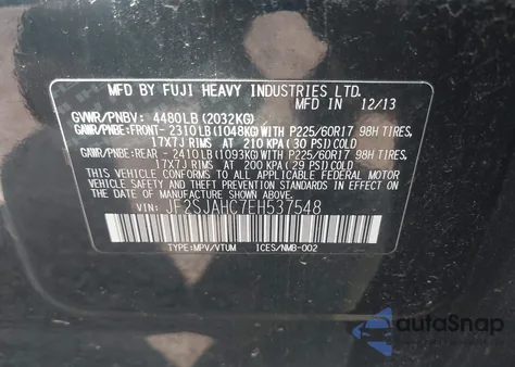 2014 Subaru Forester 2.5I Limited from USA, damaged, VIN JF2SJAHC7EH537548